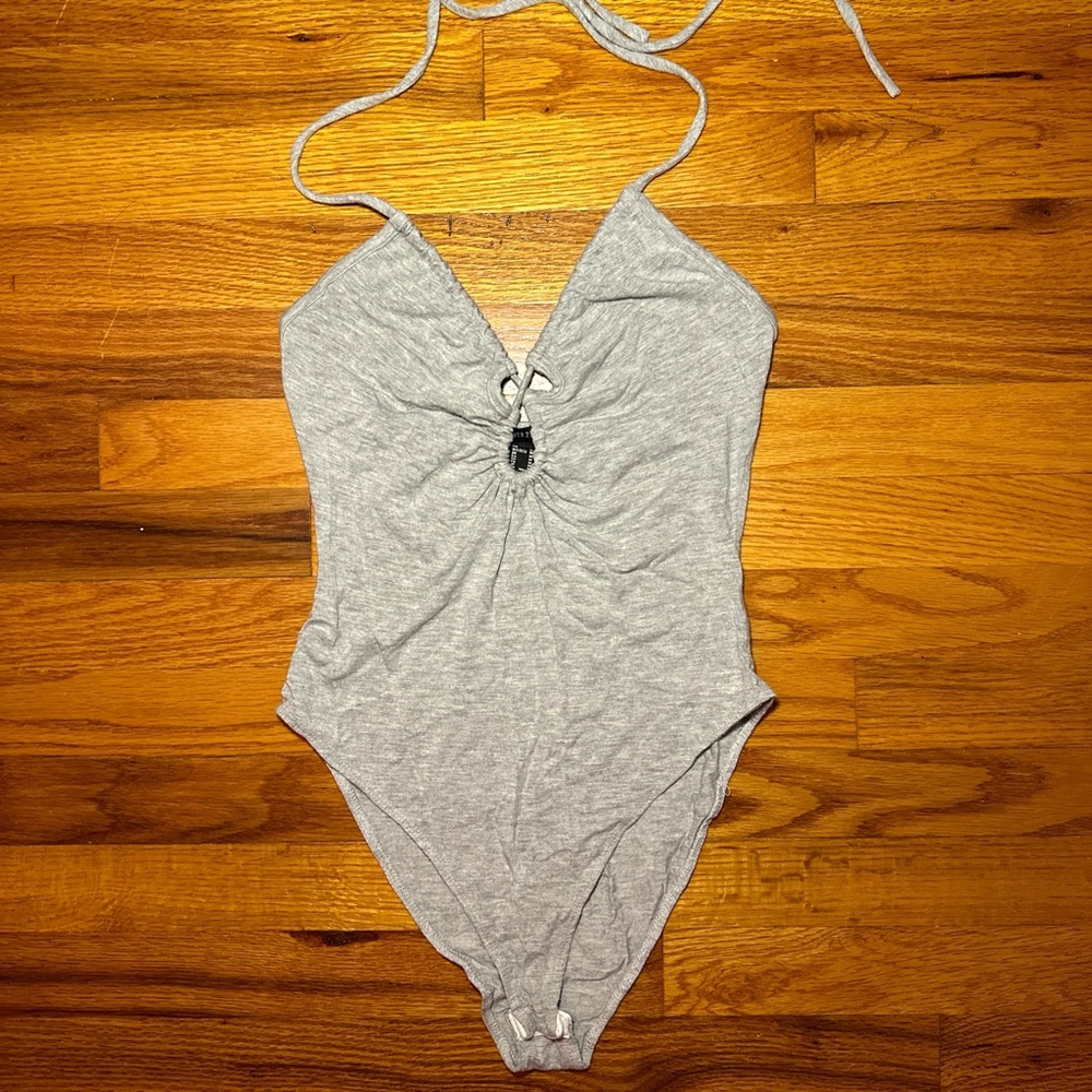 Gray halter bodysuit